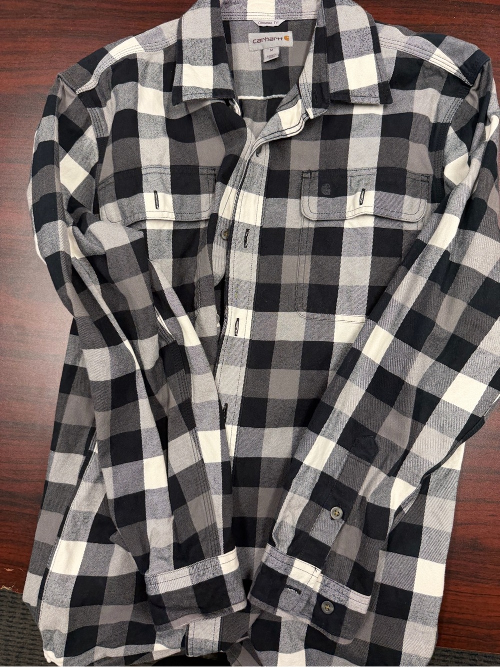 Carhartt Men’s Black & White Buffalo Plaid Button-Down Shirt